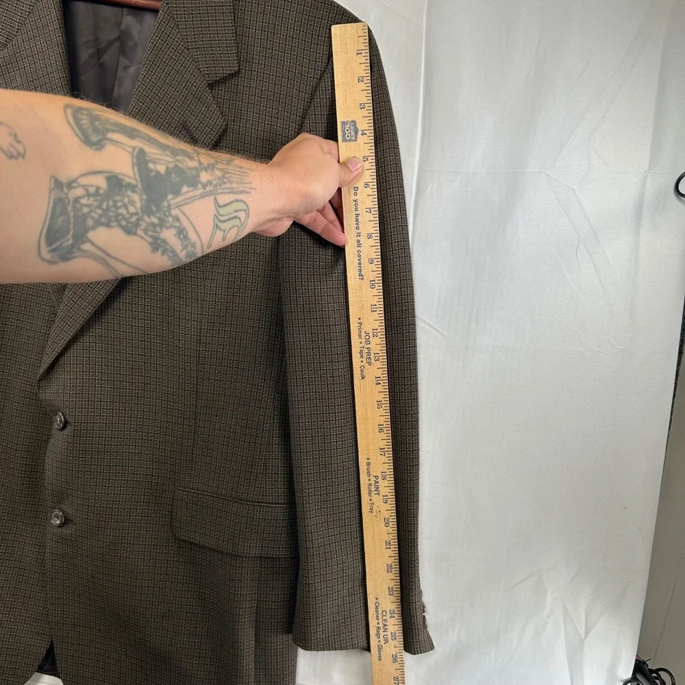 Hickey Freeman Blazer Mens 43L Brown Silk Wool Check Boardroom Neiman Marcus